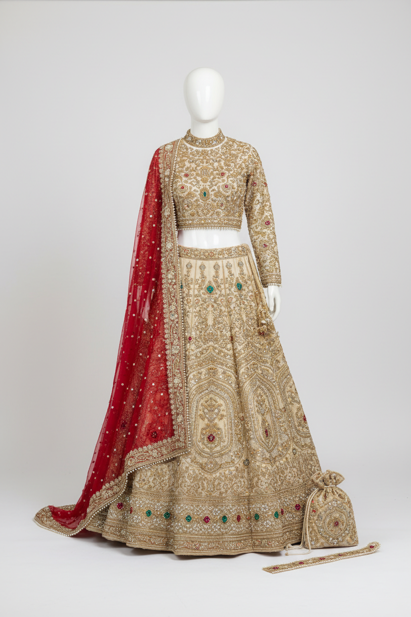 5 Piece Luxury Lehnga Set - Embroidered & Embellished