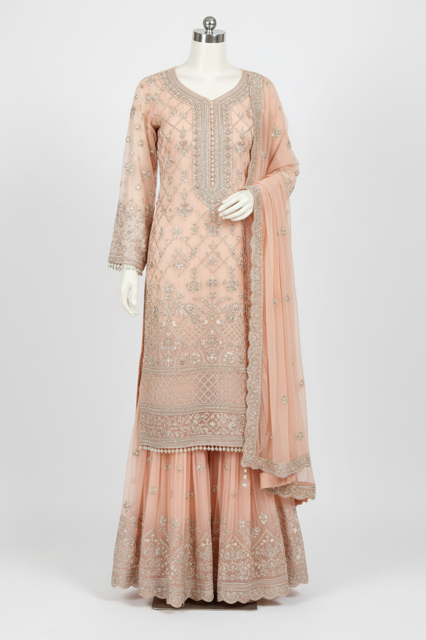 3 Piece Fershi Gharara Set - Peach